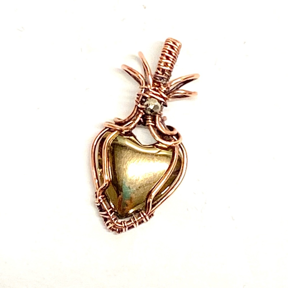 HANDCRAFTED Pyrite Heart Hand Wrapped Copper Dainty Heart, Valentines Gift Girl - Picture 5 of 10
